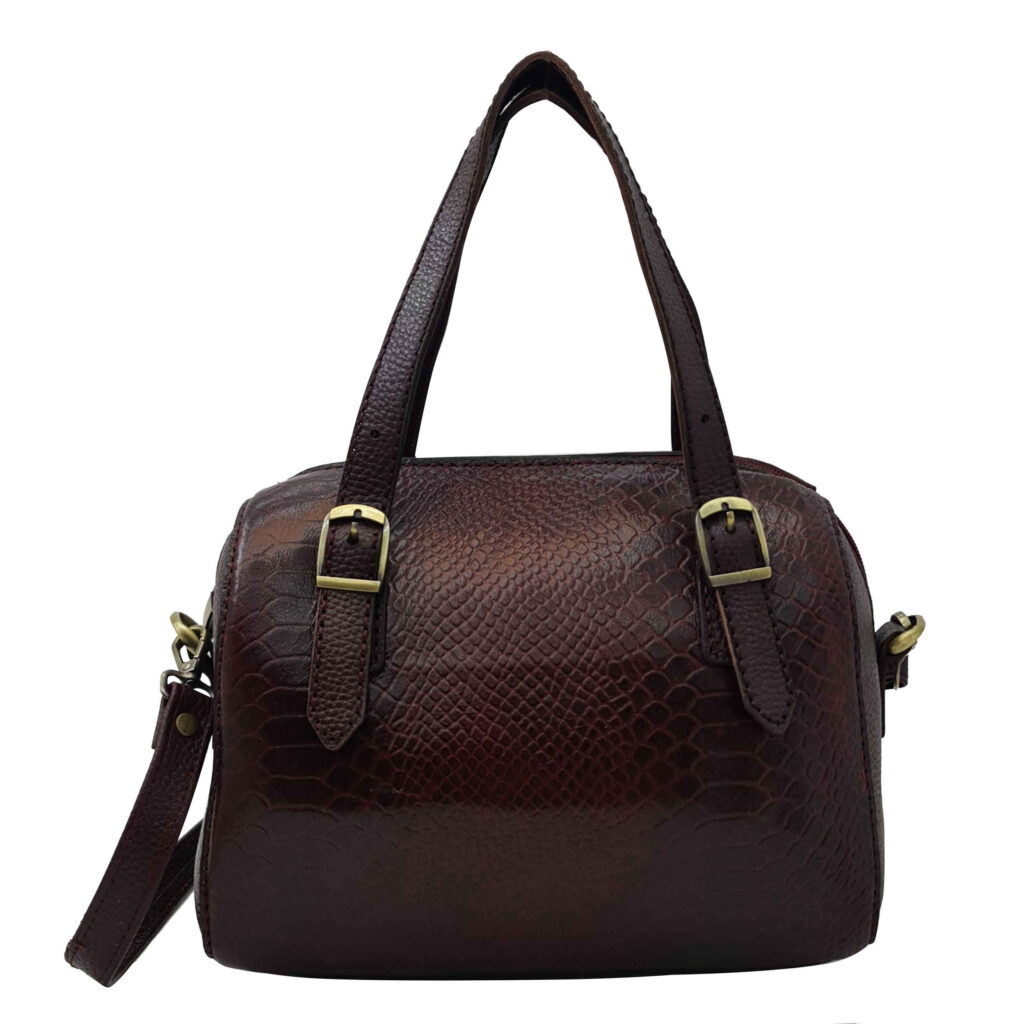 Sac à main Bauletto en cuir bordeaux avec motif peau de serpent pour femmes