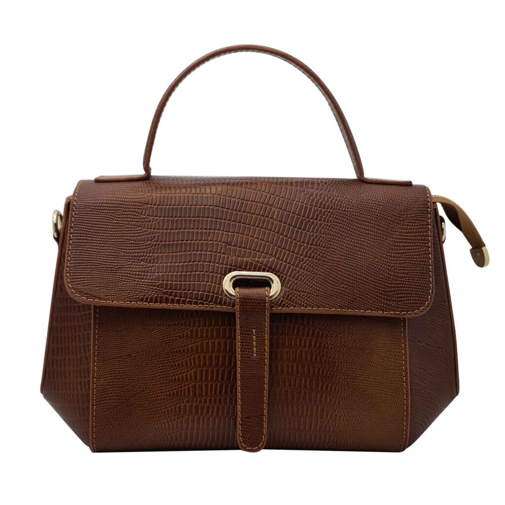 Sac à main Bauletto en cuir marron avec poignée unique et longue sangle