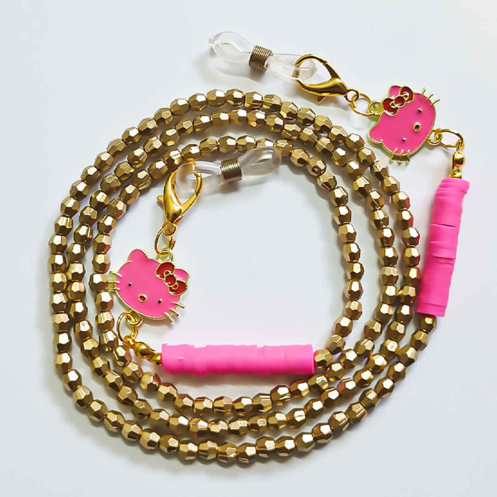 Chaîne de lunettes perlée – Élégante & fonctionnelle avec design Hello Kitty