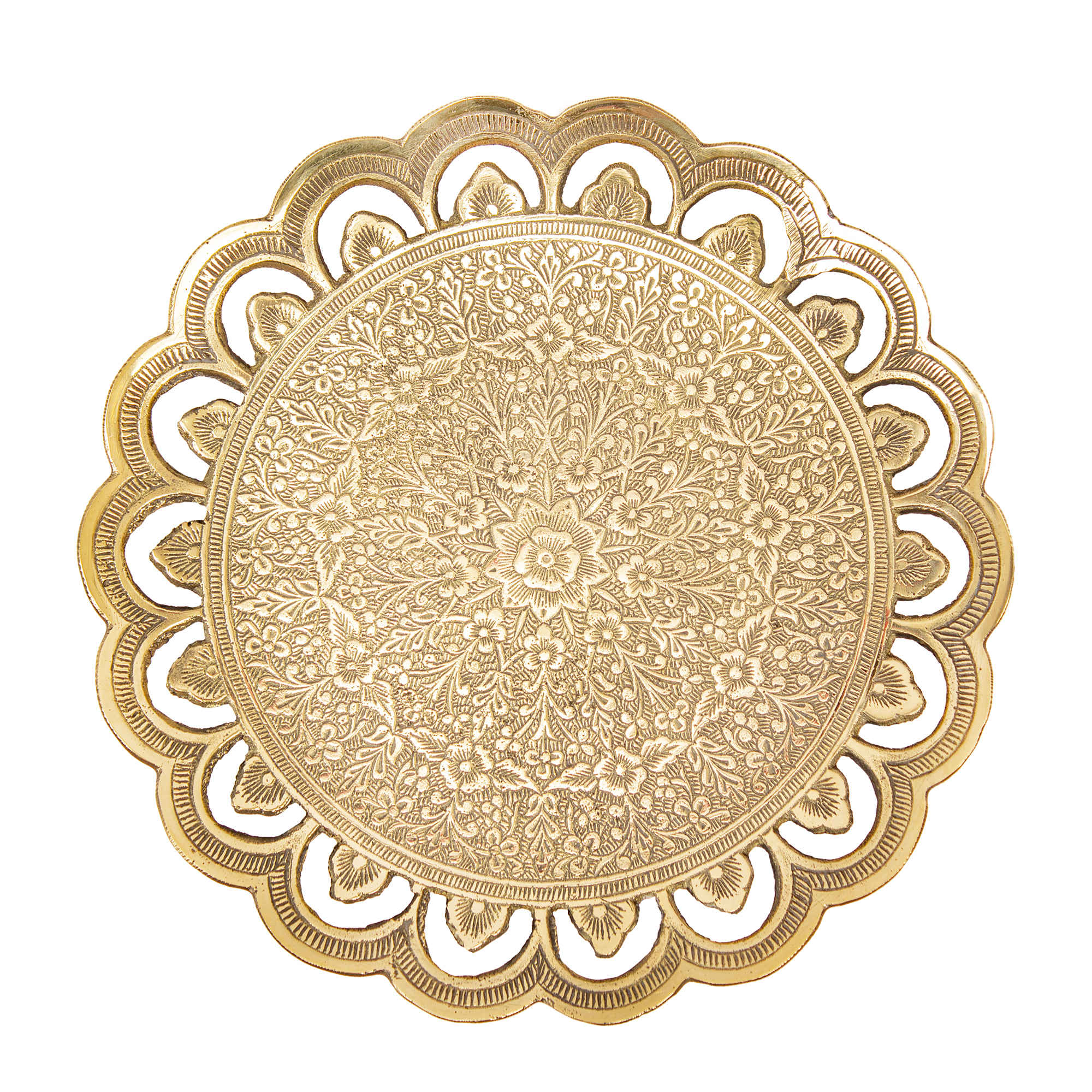 Présentoir de Service en Laiton Gravé Traditionnel avec Base