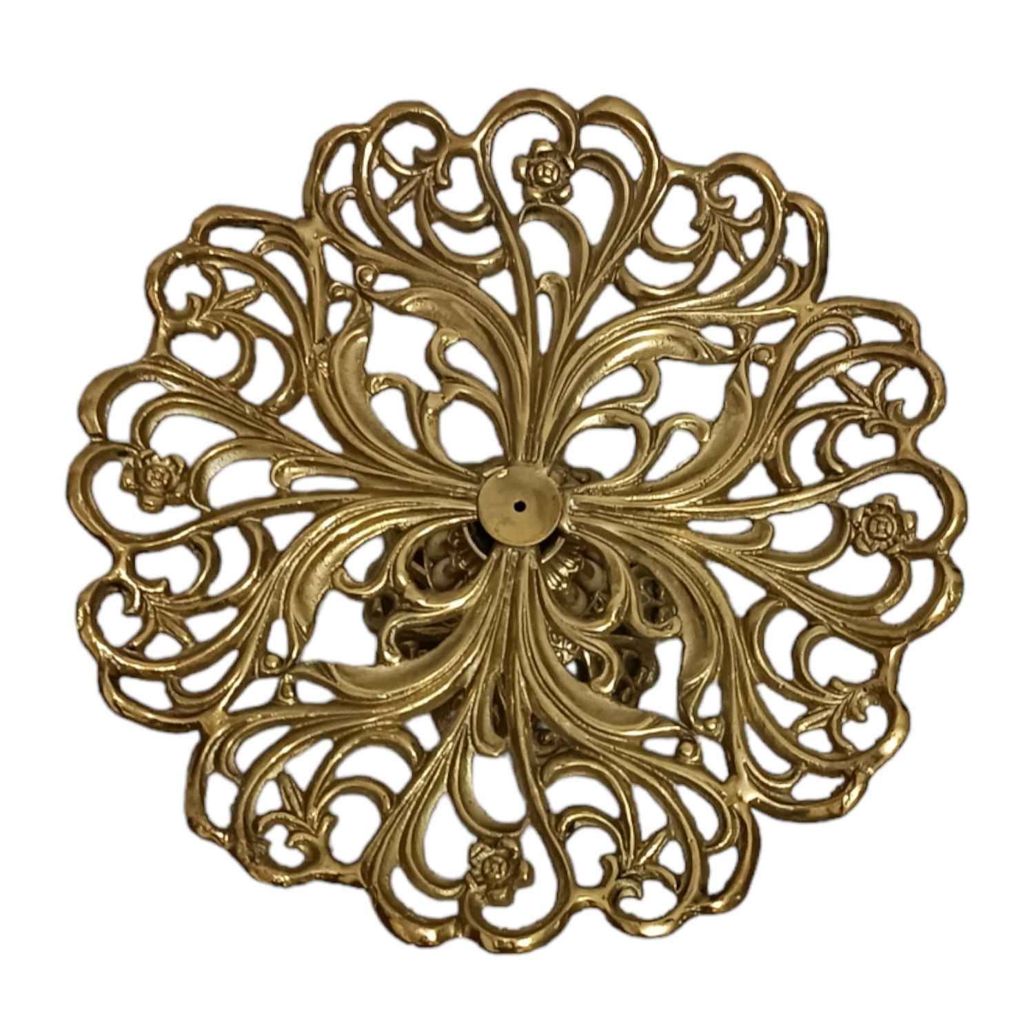 Présentoir de Service en Laiton Motif Floral Traditionnel pour Douceurs