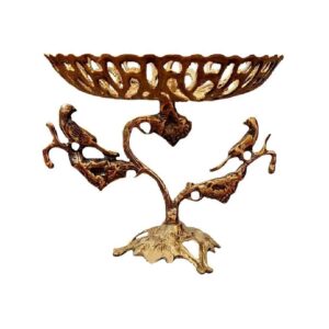 Présentoir de Service en Laiton Motif Moineau Traditionnel pour Douceurs