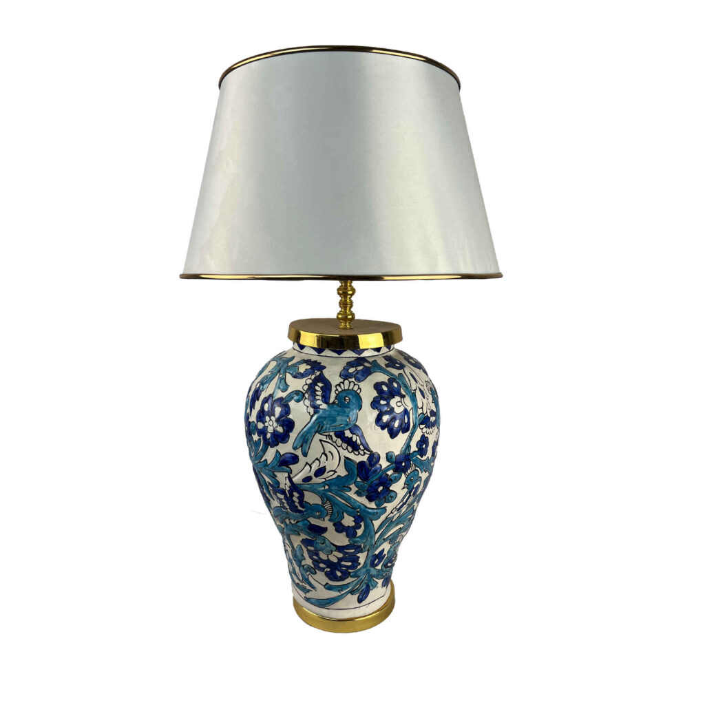 Lampe de table vase en céramique faite main avec abat-jour en tissu – thème oriental