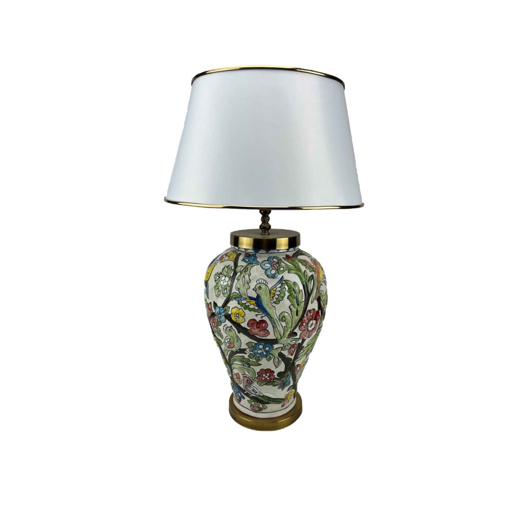 Lampe de table vase en céramique faite main – motif floral traditionnel