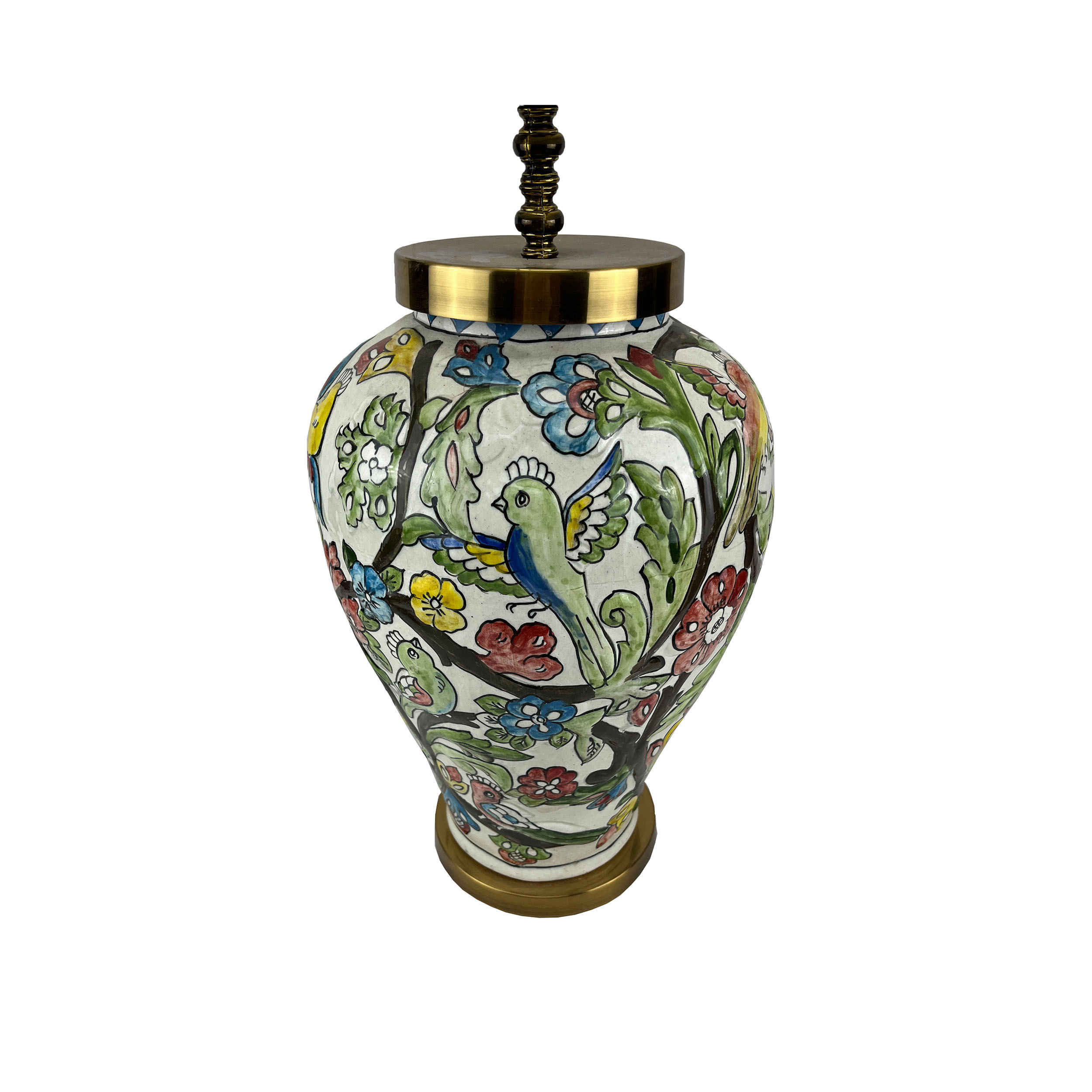 Lampe de table vase en céramique faite main – motif floral traditionnel
