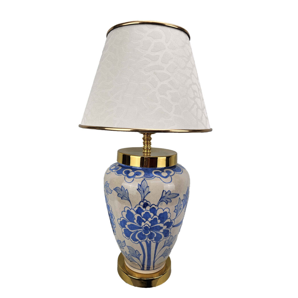 Lampe de table vase en céramique avec abat-jour en tissu – thème oriental