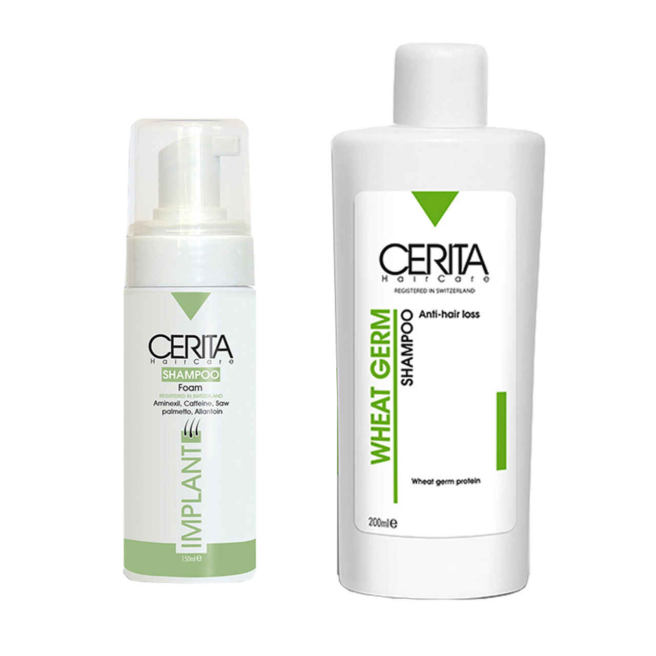 Pack mousse pour implants et shampooing au germe de blé Cerita - Traitement efficace contre la chute des cheveux