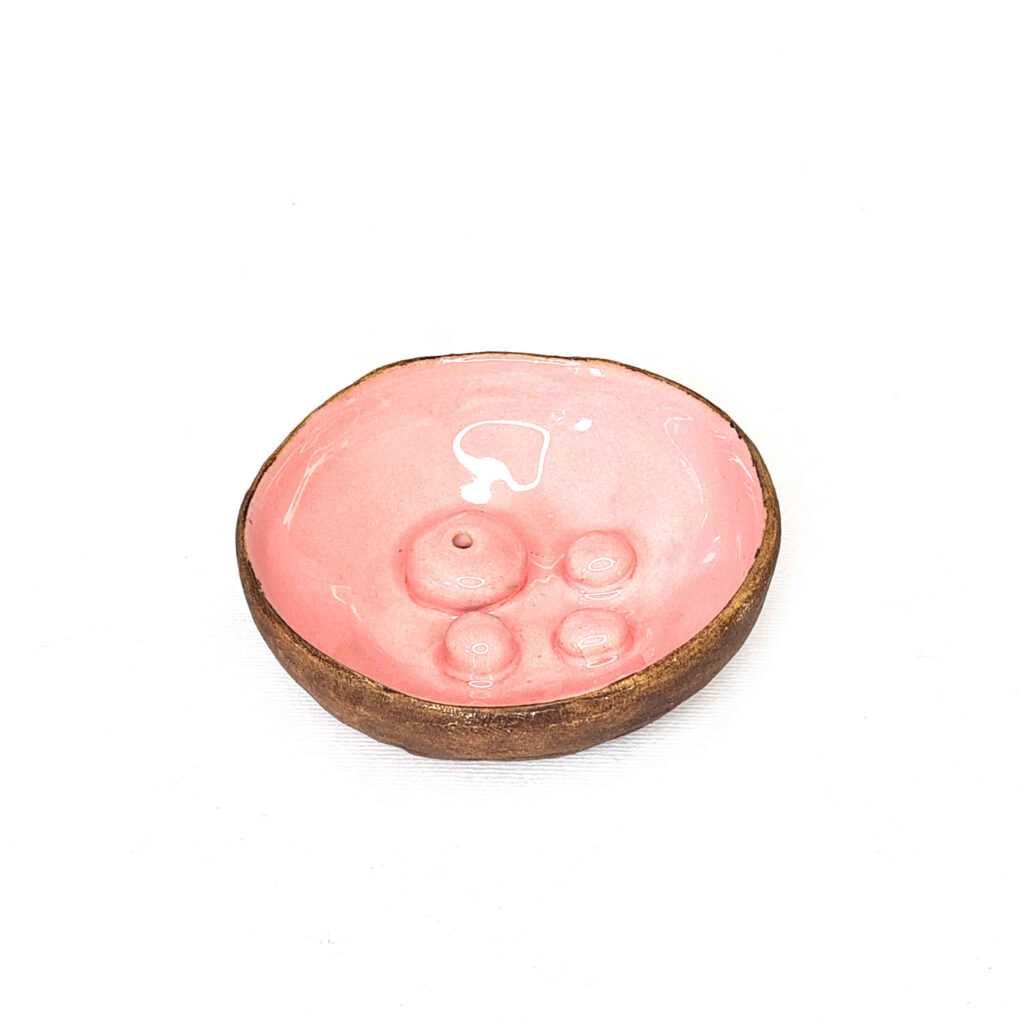 Porte-encens en poterie fait main – Design bol rose