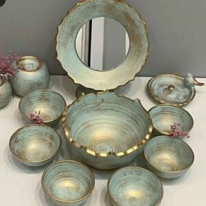 Élégant ensemble Haft-Seen en céramique avec miroir – Pour le Nouvel An persan