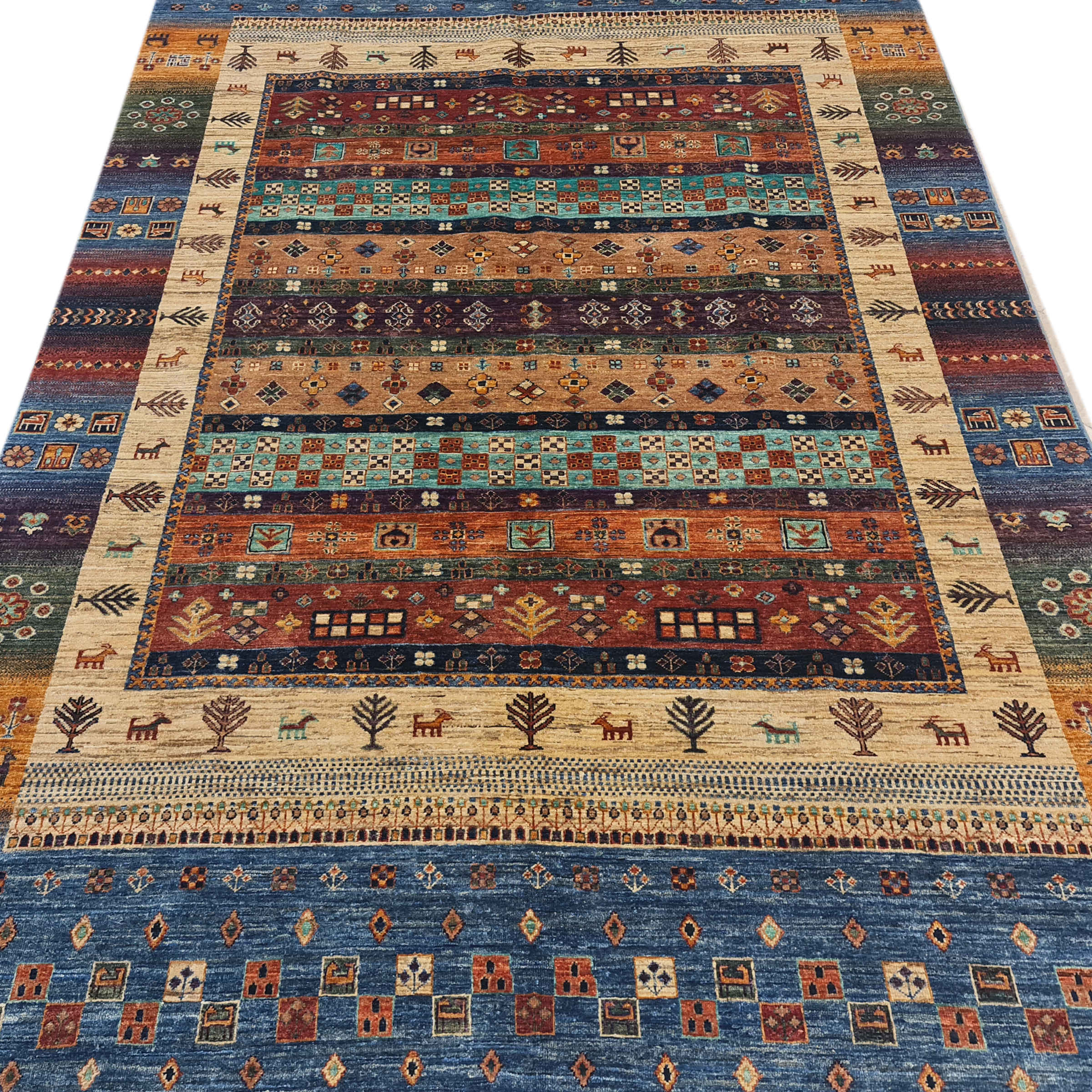 Tapis Gabbeh en laine persane véritable tissé à la main en Fars Bleu