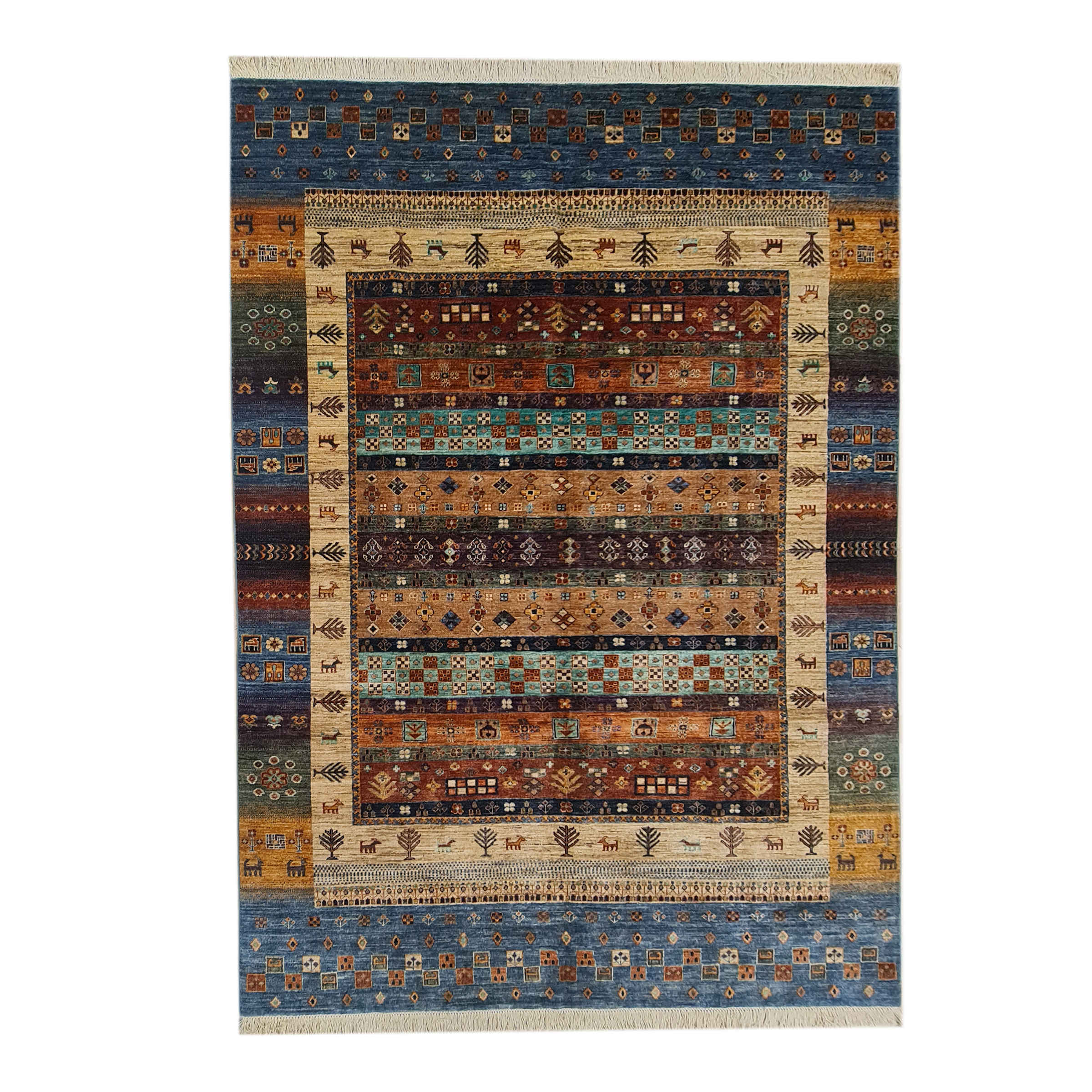 Tapis Gabbeh en laine persane véritable tissé à la main en Fars Bleu