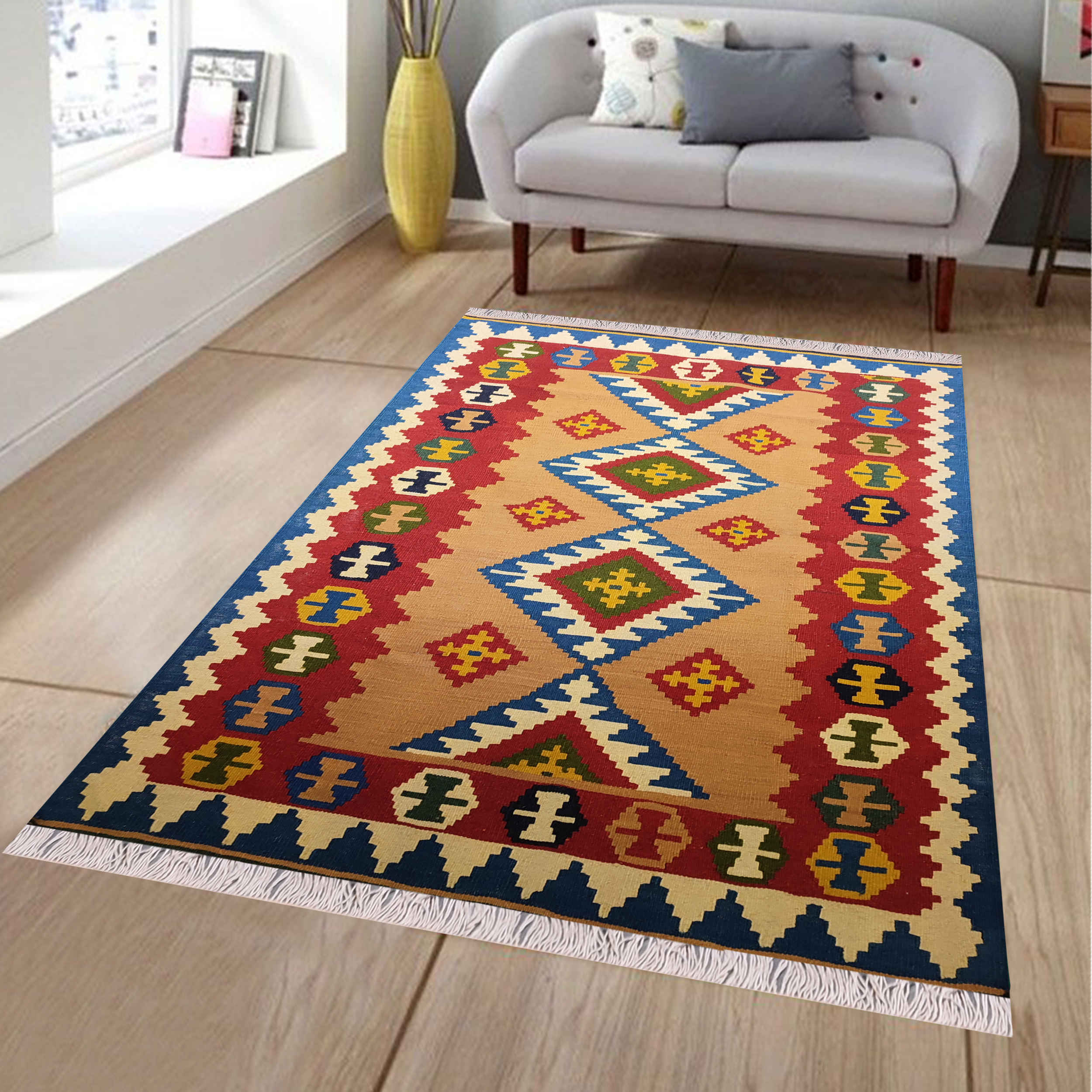 Tapis Kilim en laine persane véritable tissé à la main à Tabriz Tribal