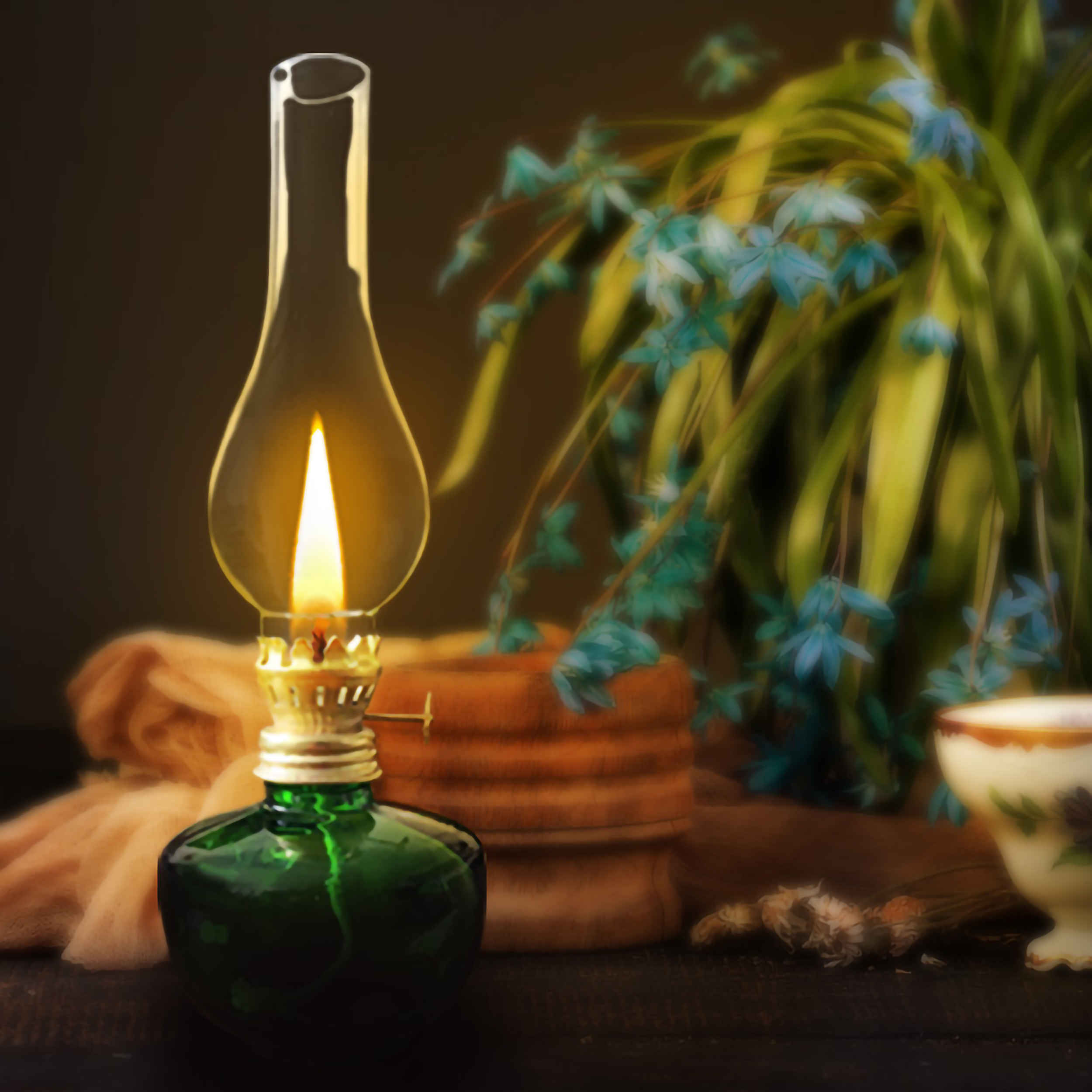 Lampe à huile vintage en verre – coloris vert
