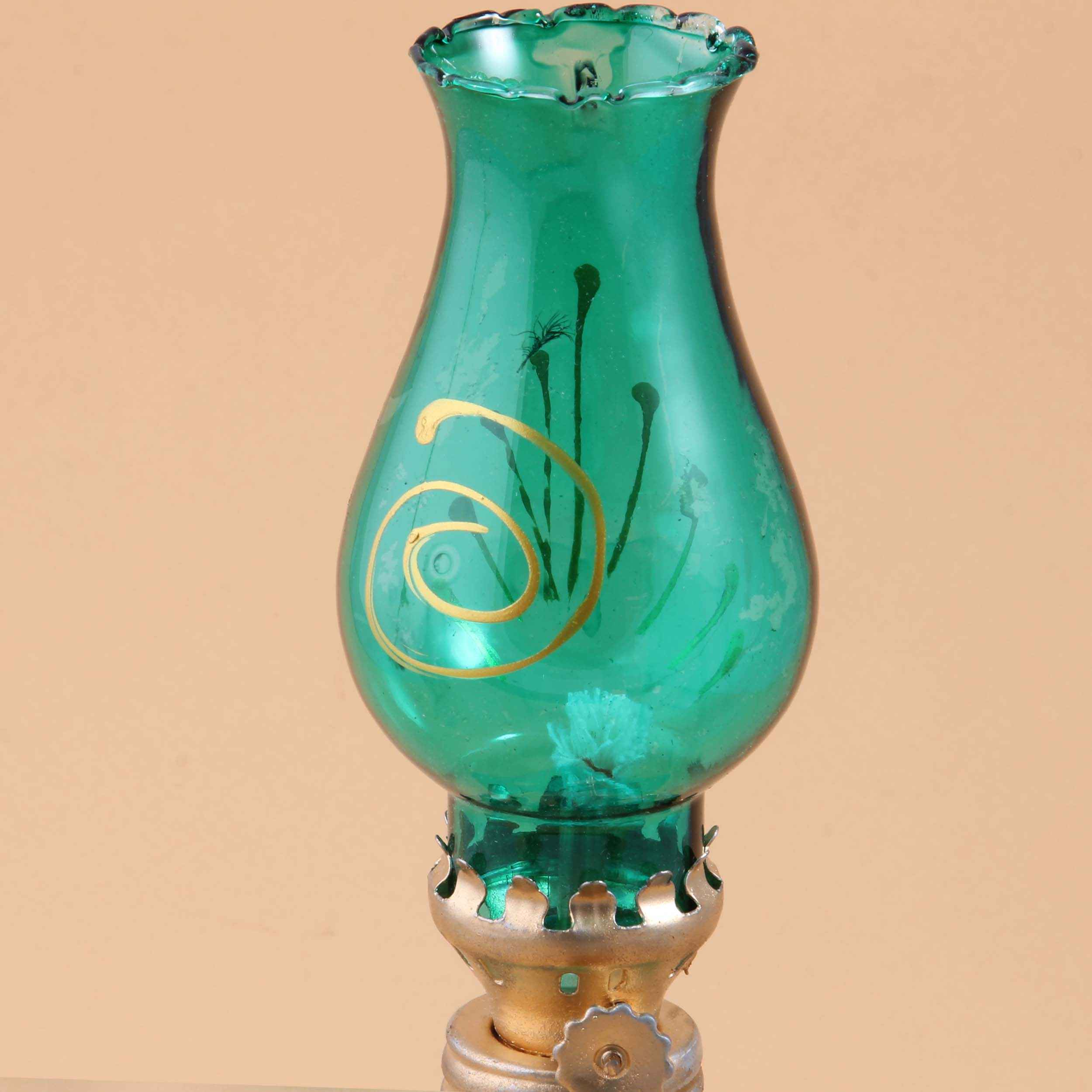 Lampe à huile en verre – design floral vintage