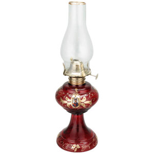 Lampe à huile en verre rouge – design persan Shah Abbasi