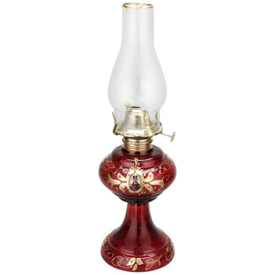 Lampe à huile en verre rouge – design persan Shah Abbasi