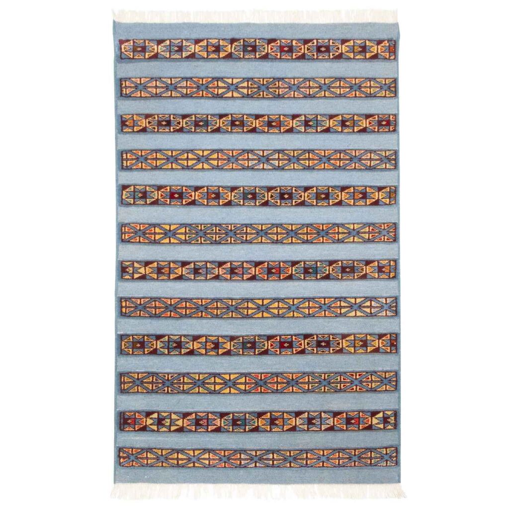 Tapis Kilim en laine persane authentique tissé à la main à Golestan Bleu
