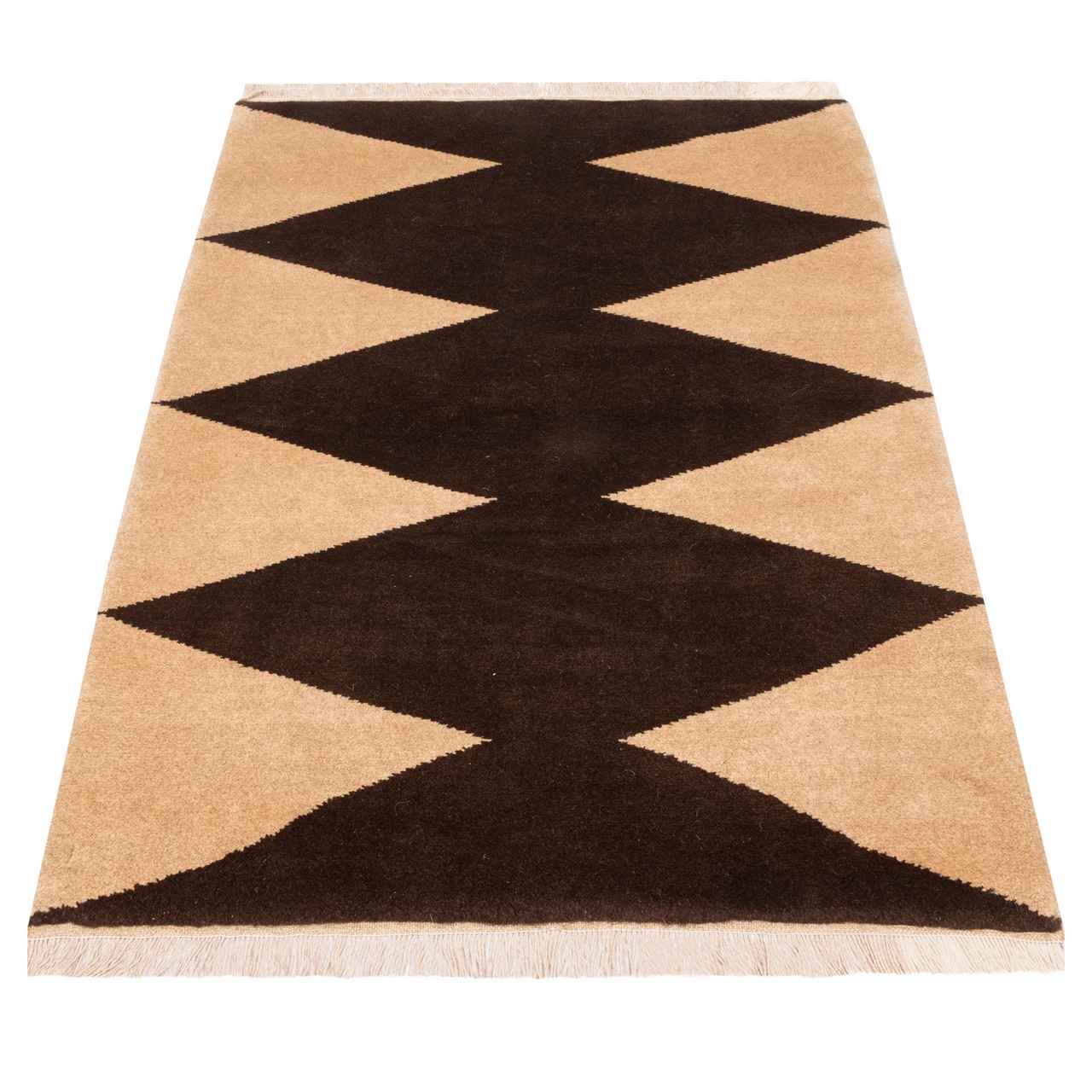 Tapis Gabbeh en laine persane tissé à la main en Fars Géométrique Marron