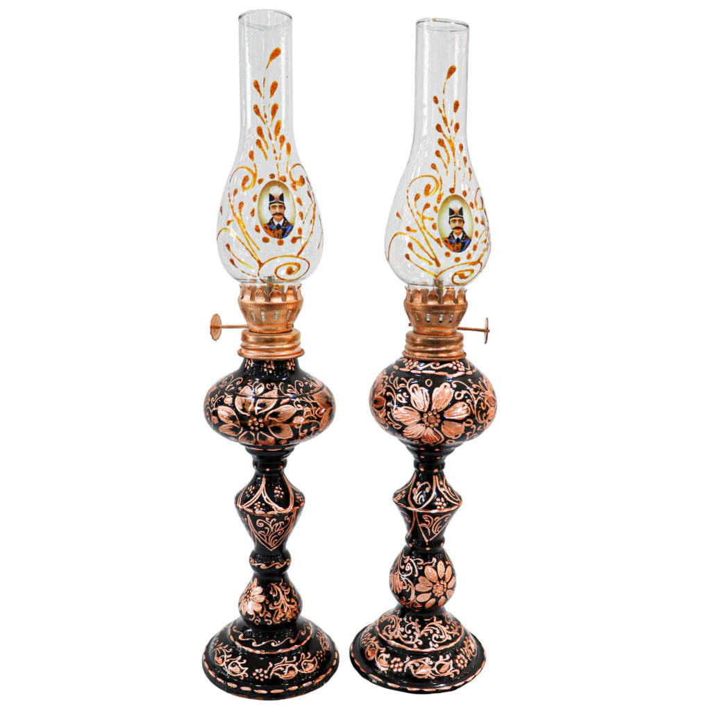 Lampe à huile persane gravée à la main en cuivre – motif Shah Abbasi (x2)