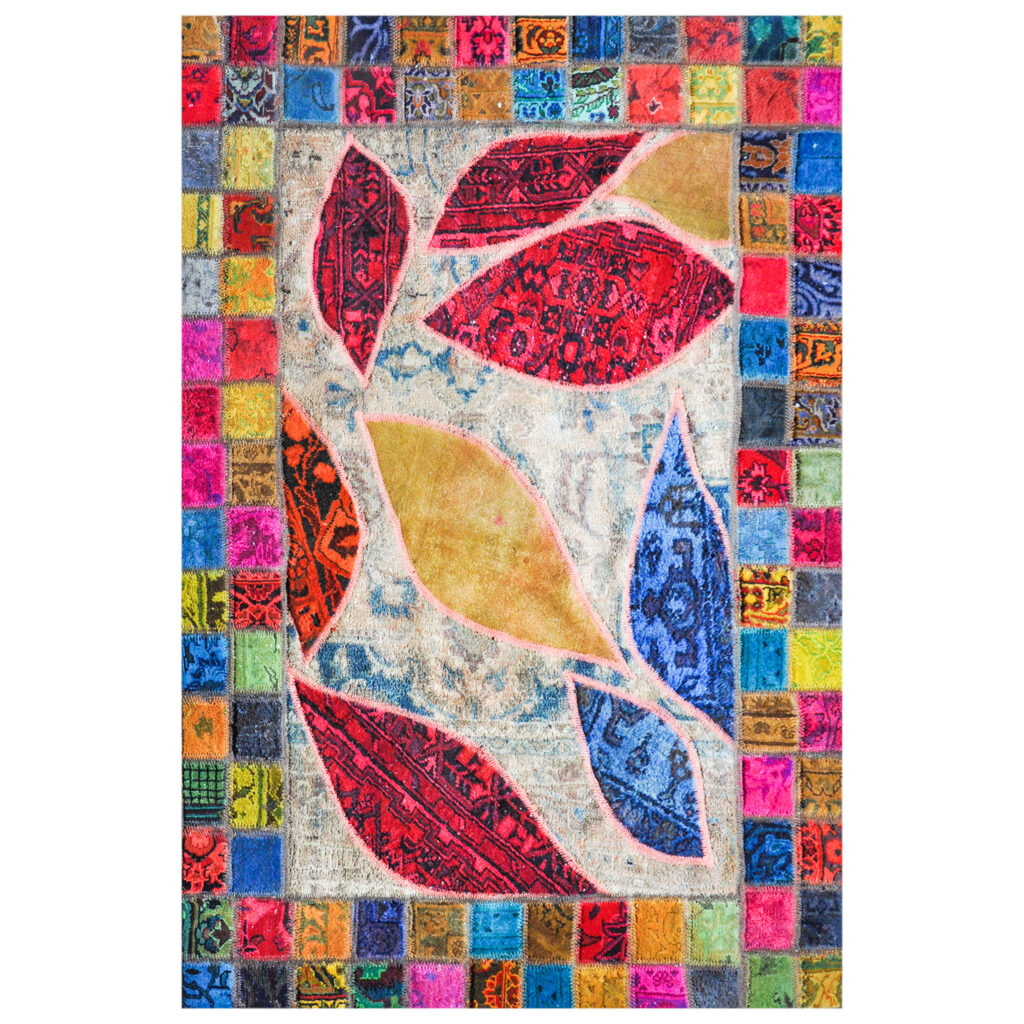 Tapis patchwork noué à la main persan Barg Riz