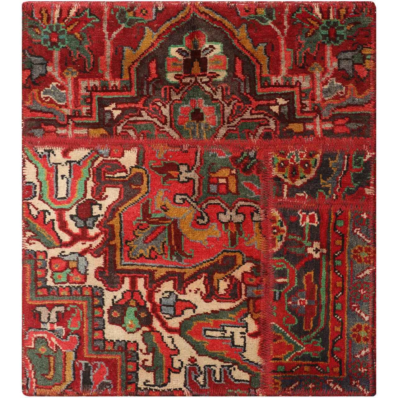 Tapis patchwork noué à la main persan vintage Baharan