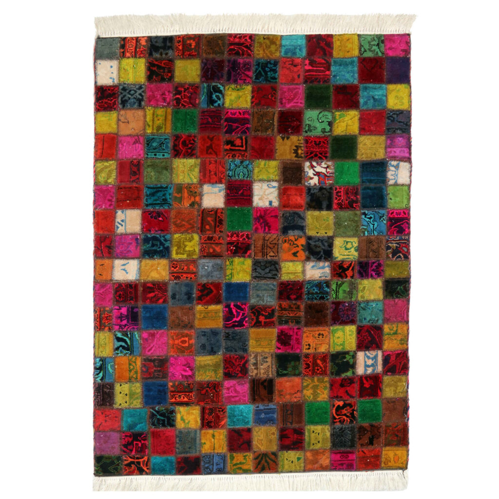 Tapis patchwork noué à la main persan vintage Quadrilatère