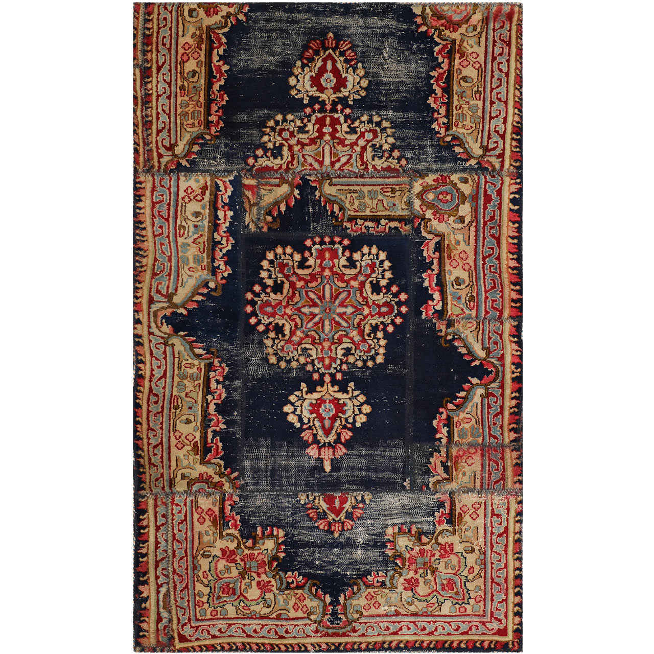 Tapis patchwork noué à la main persan vintage Saltanat