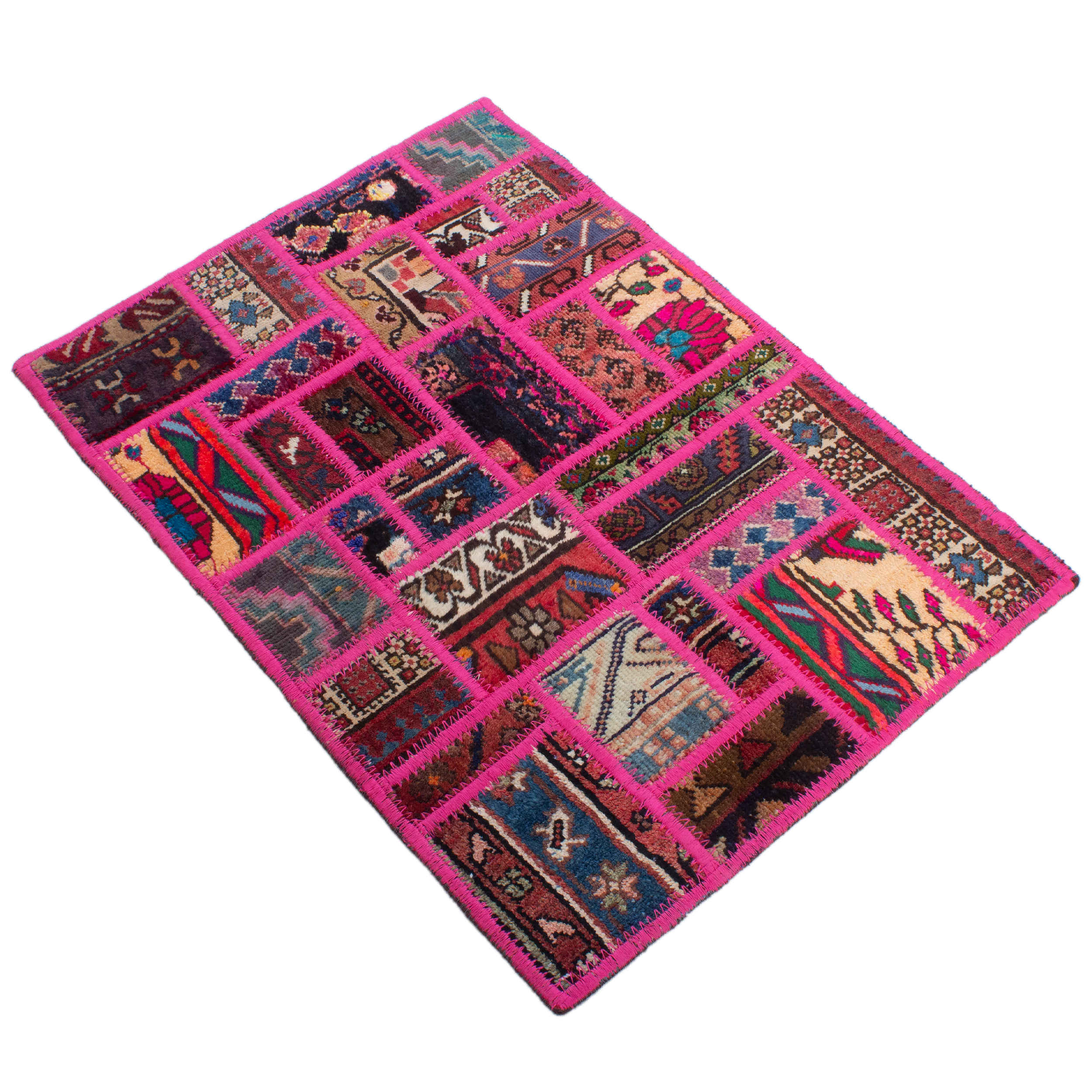 Tapis patchwork noué à la main persan vintage Zinat
