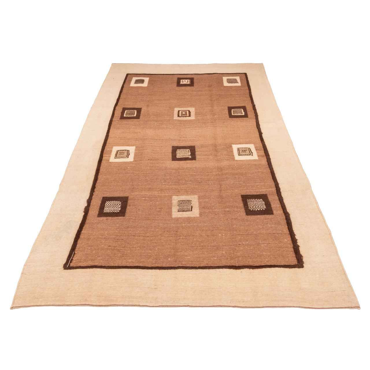 Tapis Kilim en laine persane authentique tissé à la main en Fars Marron