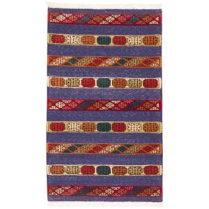 Tapis Kilim en laine persane authentique tissé à la main à Golestan Bleu