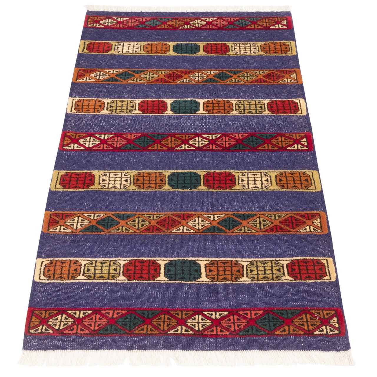 Tapis Kilim en laine persane authentique tissé à la main à Golestan Bleu