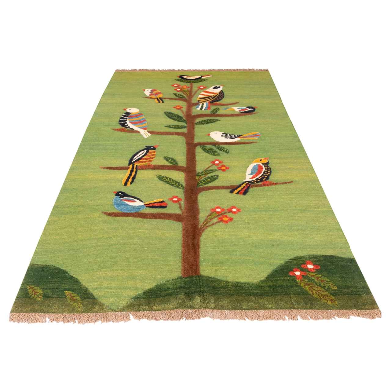 Tapis Kilim en laine persane authentique tissé à la main à Kerman Oiseau
