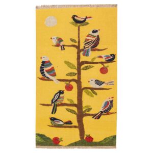 Tapis Kilim en laine persane authentique tissé à la main à Kerman Oiseau