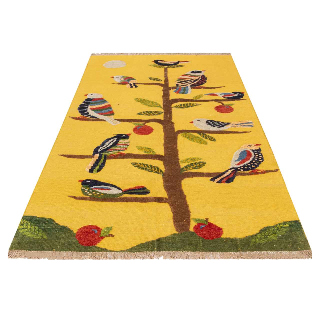 Tapis Kilim en laine persane authentique tissé à la main à Kerman Oiseau