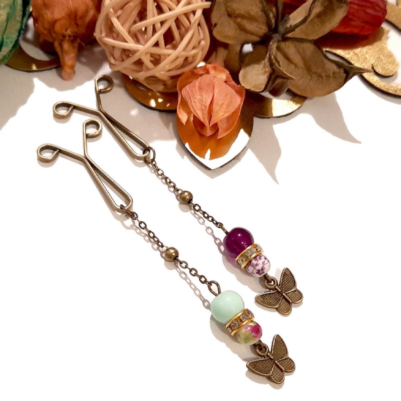 Pince U pour Hijab pour Femmes Musulmanes avec Pendentif Long Papillon (4 pièces)