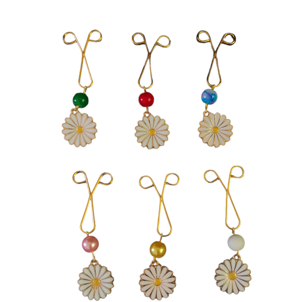 Pince U pour Hijab pour Femmes Musulmanes avec Pendentif Camomille (6 pièces)