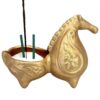 Sculpture d’encens en poterie dorée artisanale – Design cheval