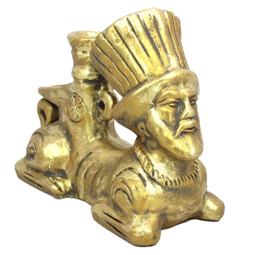 Sculpture d’encens en poterie dorée artisanale – Design sphinx