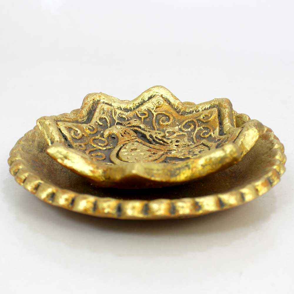 Porte-encens en poterie dorée artisanale – Design oiseau