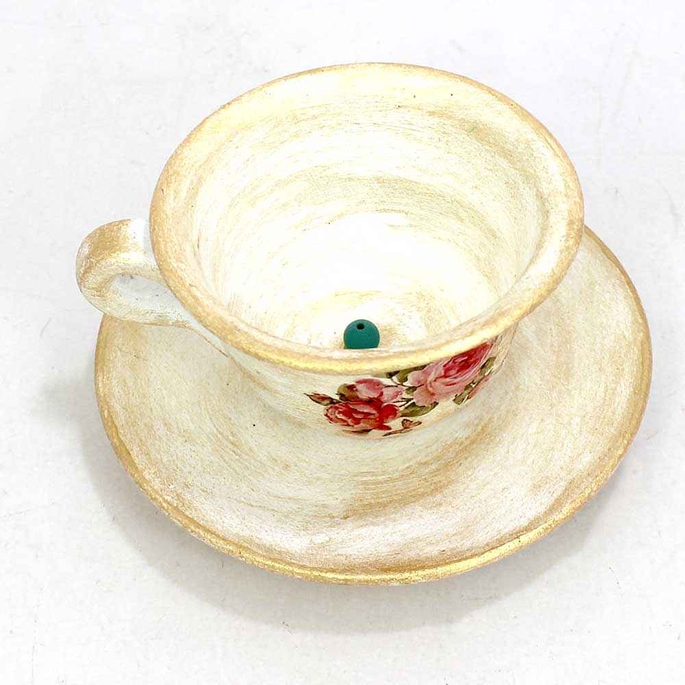 Porte-encens en poterie artisanale – Design tasse et soucoupe de fleurs