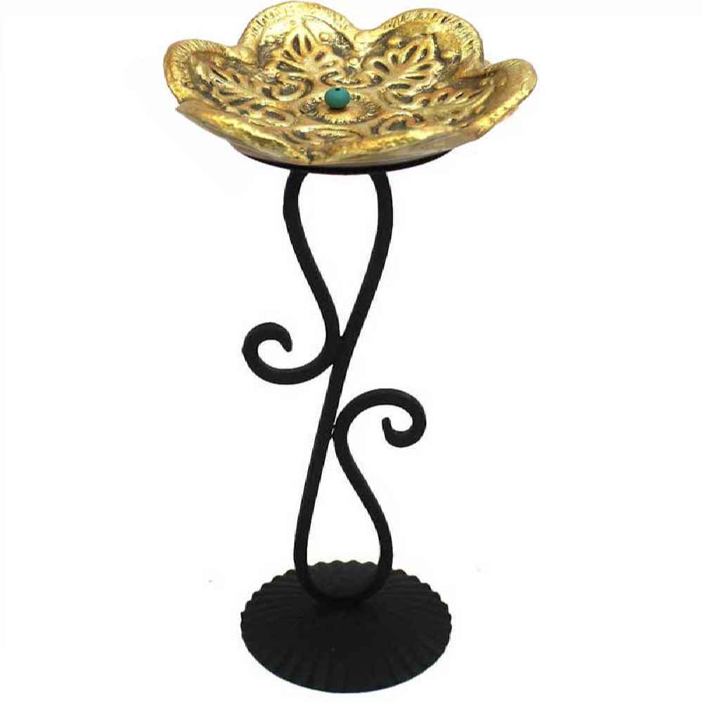 Porte-encens en poterie – Design fleur avec base en métal noir