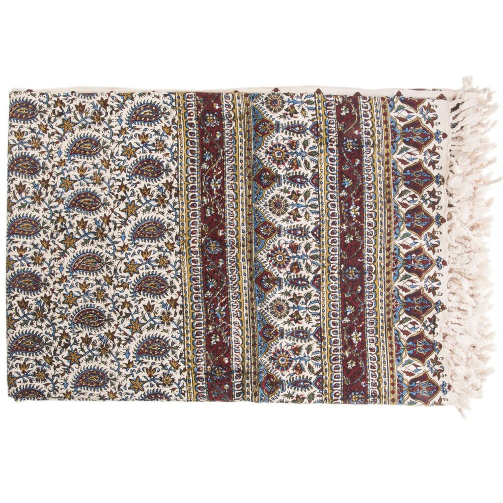 Nappe iranienne : L'art traditionnel de l'impression sur bloc Kalamkari d'Isfahan Iblue
