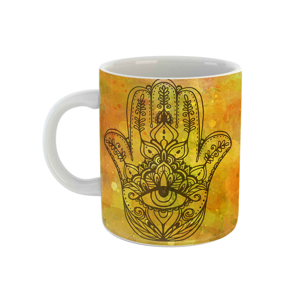 Tasse à Café en Céramique Islamique - Motif Hamsa Élégant