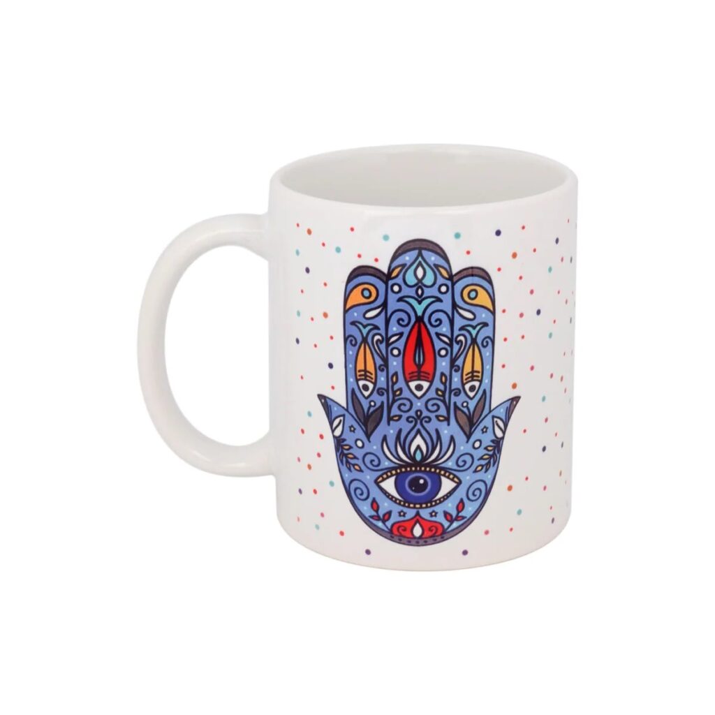Tasse à Café en Céramique Islamique - Motif Main de Fatima Hamsa