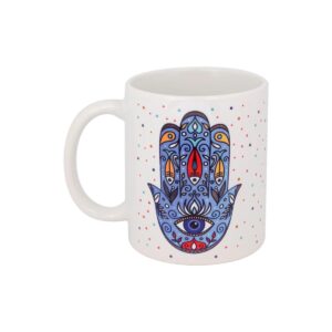 Tasse à Café en Céramique Islamique – Motif Main de Fatima Hamsa