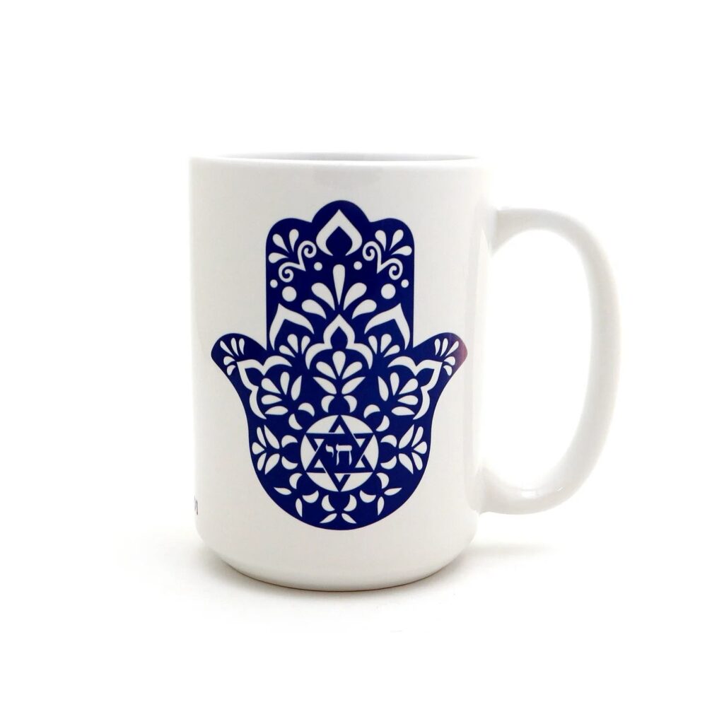 Tasse à Café en Céramique Islamique - Motif Main de Fatima Hamsa Bleu Marine