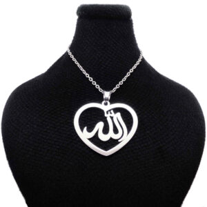 Collier islamique en acier avec médaillon design Cœur d’Allah
