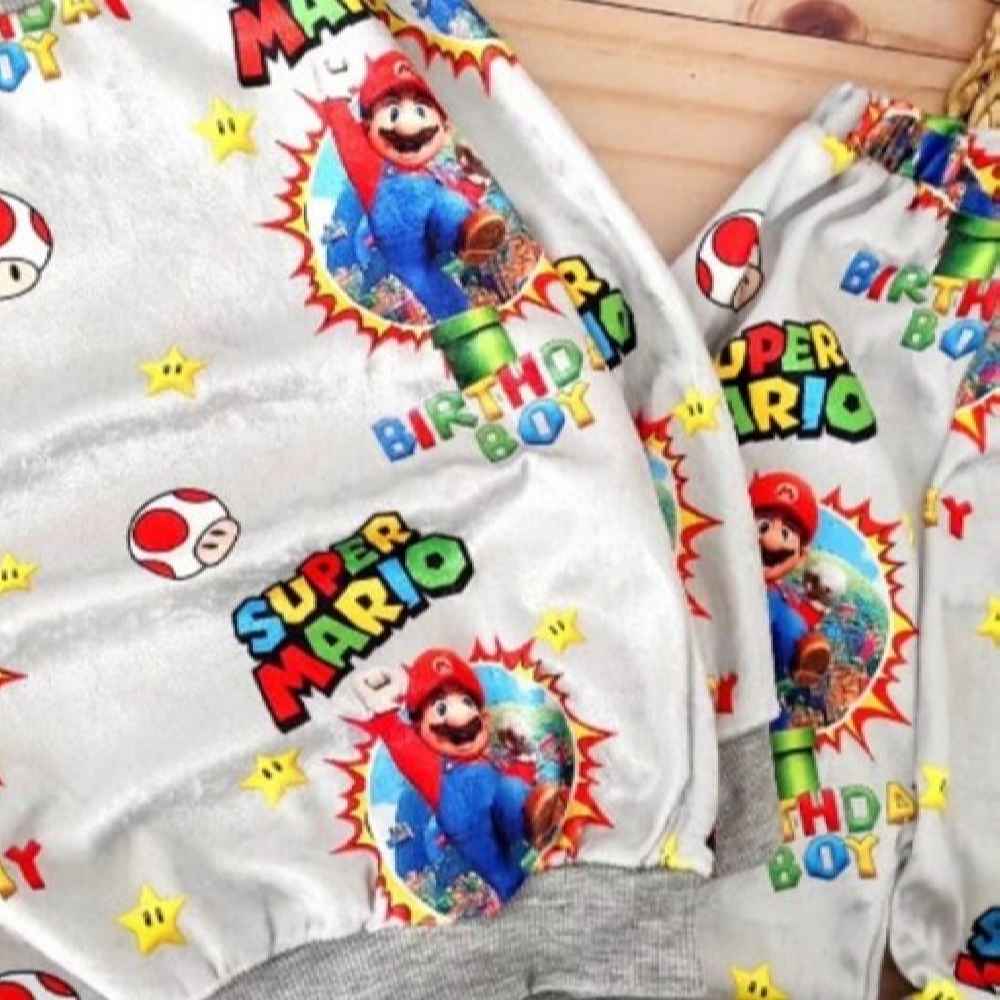 Ensemble sweat-shirt et pantalon pour enfants avec design Super Mario Blanc