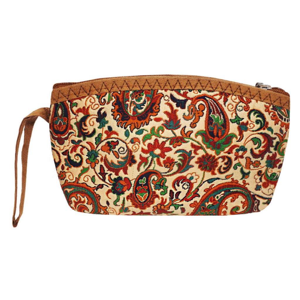 Trousse de maquillage persane en tissu Termeh avec motif cachemire pour femme
