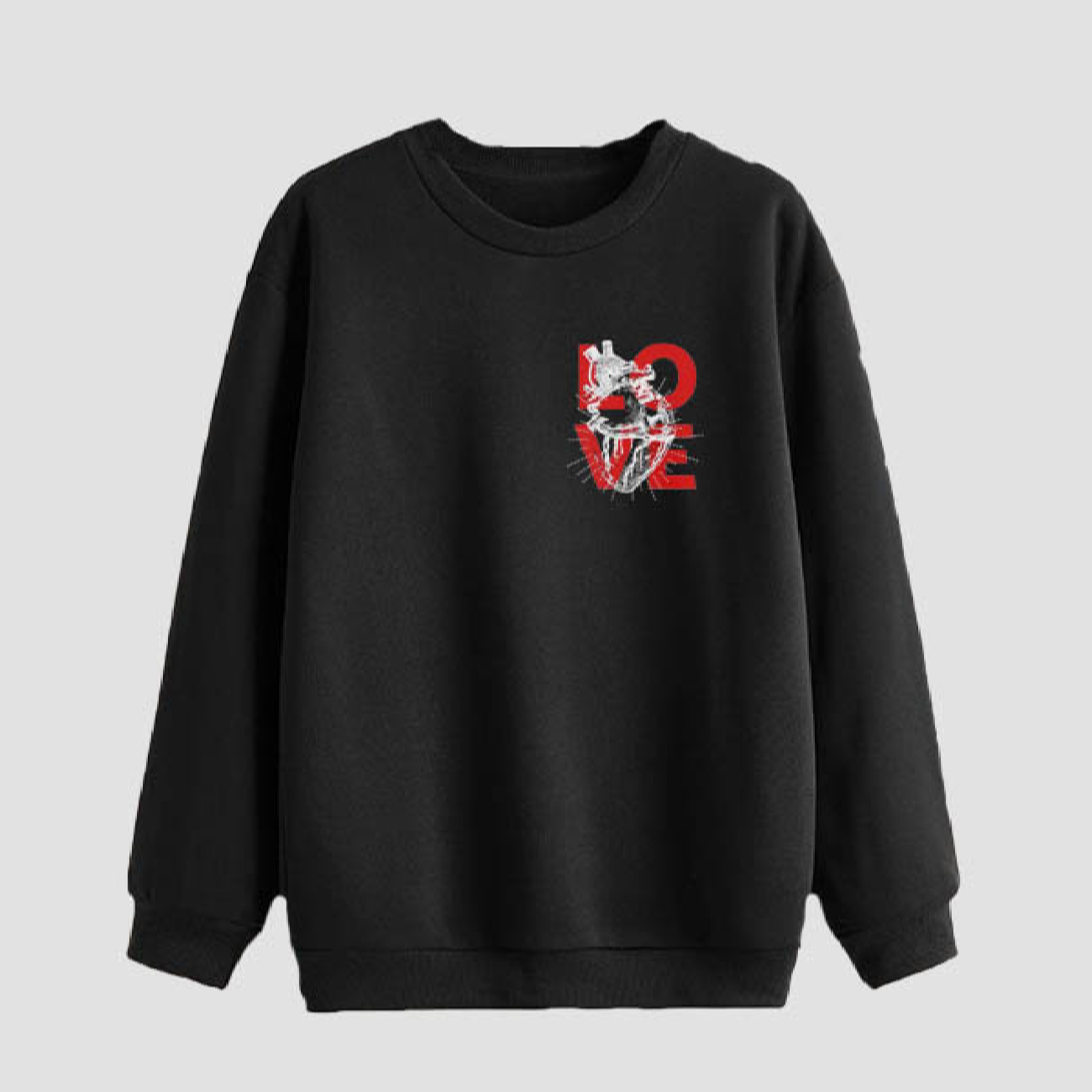 Sweat-shirt homme col rond en coton noir Love Design